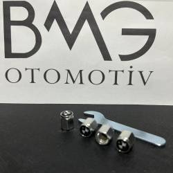 BMW Logolu Alüminyum Altıgen Sibop Kapağı Seti - 4'lü GRİ Sibop Kapağı ve Anahtarı
